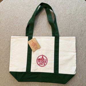 Trader Joe's Limited Edition Canvas Tote with Green Handles - NWT